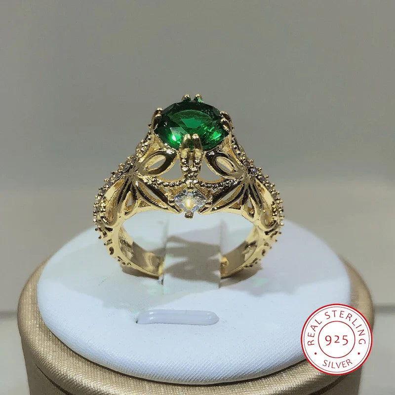 Vintage Emerald Cocktail Ring | 925 Sterling Silver