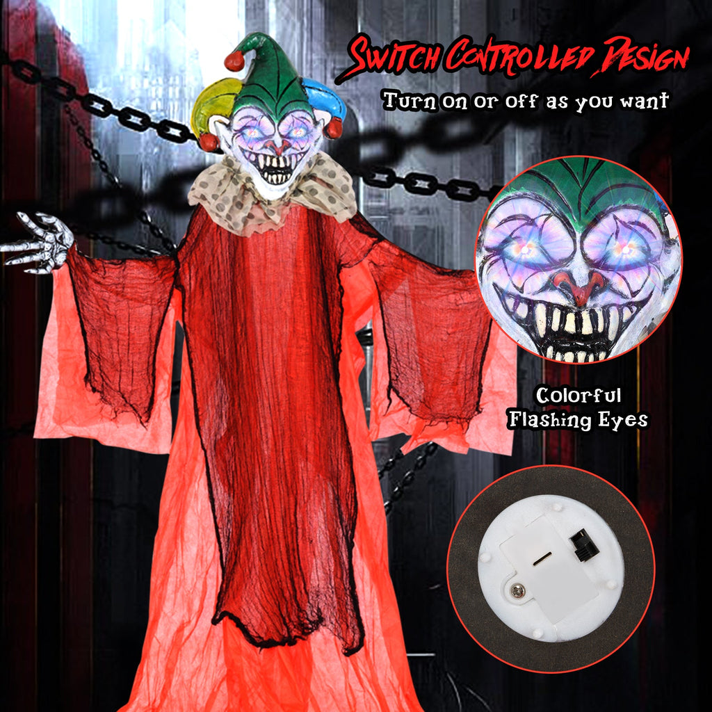 Halloween Hanging Clown with Wings and Lighted Colorful Eyes