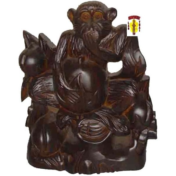 Hand Carved Rosewood Monkey 11" Tall