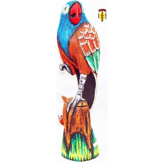 Hand Carved Wooden Parrot Standing on One Leg 16.5"
