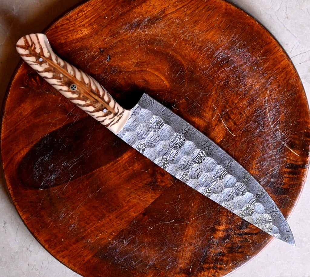 Hand-Forged Damascus Steel Chef Knife - 7" Blade, Pain Cone Handle