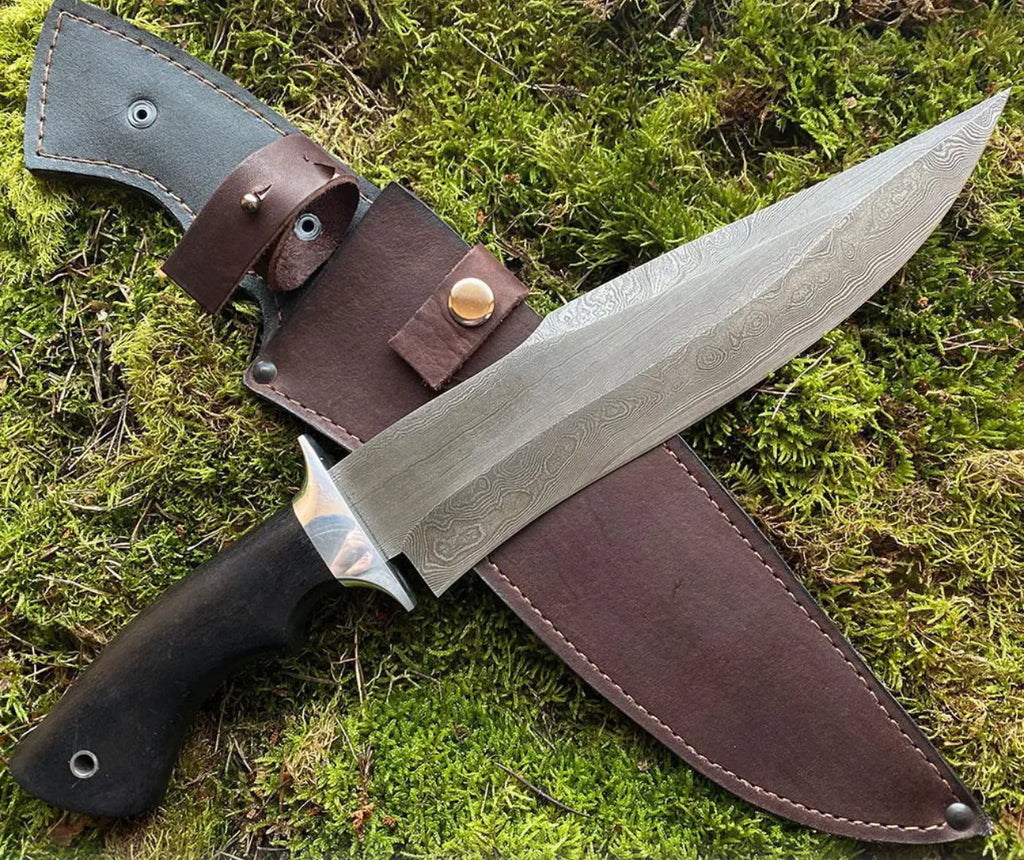 Custom Handmade 15” Bowie Knife with Black Resin Handle & Steel Guard – Includes Leather Sheath