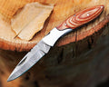 Handmade Damascus Steel Pocket Knife with Pakkawood Handle & Steel Bolster | 3" Blade | Includes Leather Sheath