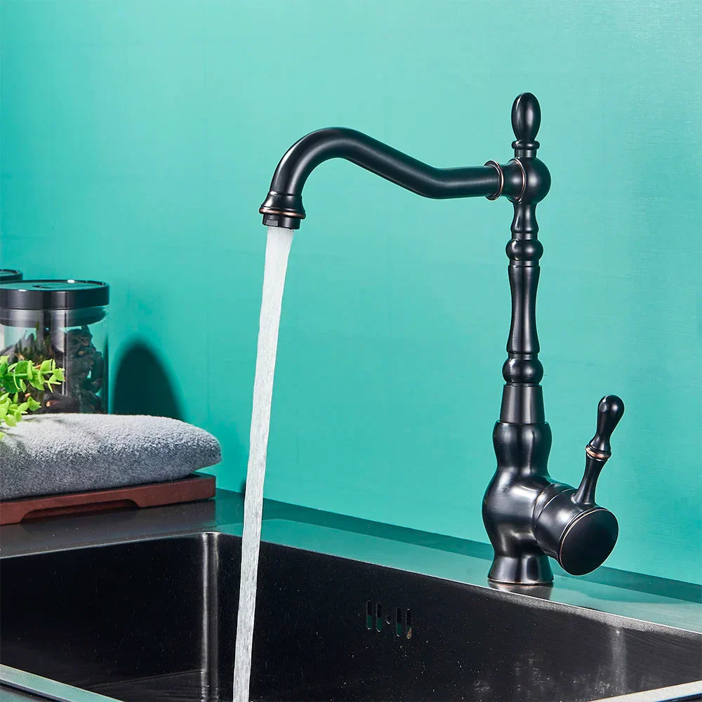 DecorBites™ Black Brass Faucet Single Handle 360 Rotate Basin Mixer Taps