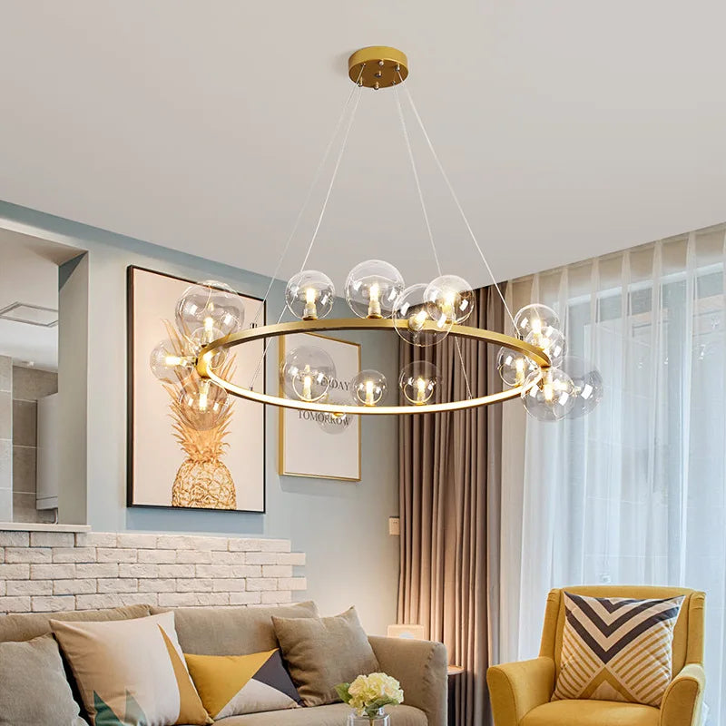 DecorBites™ Glass Chandelier Lamp Kitchen Island Hanging Light Black Gold Silver G9 LED