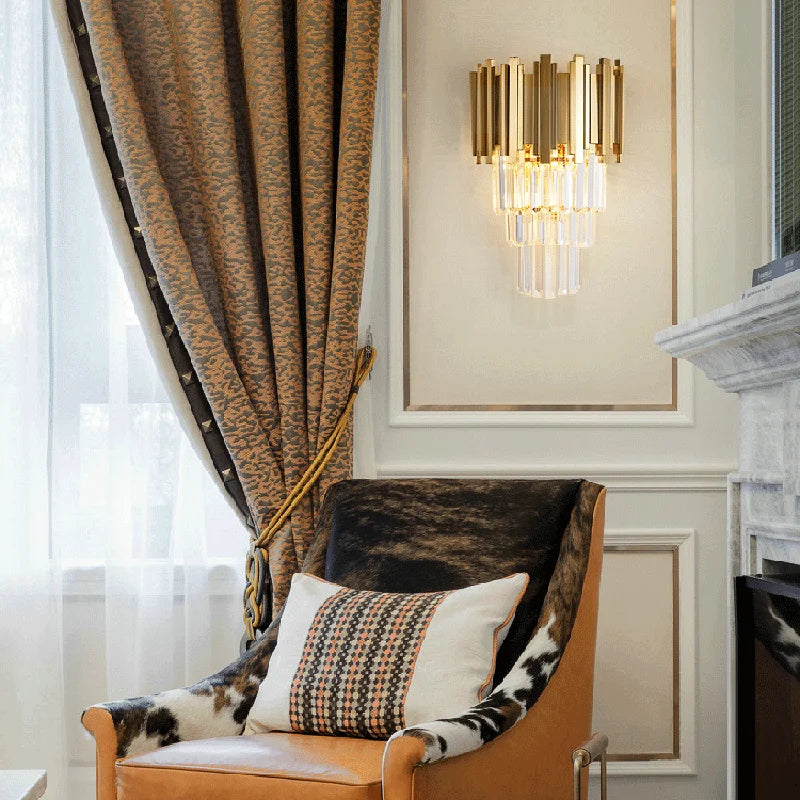 DecorBites™ Gold Crystal Wall Lamp with LED Light for Home Lighting