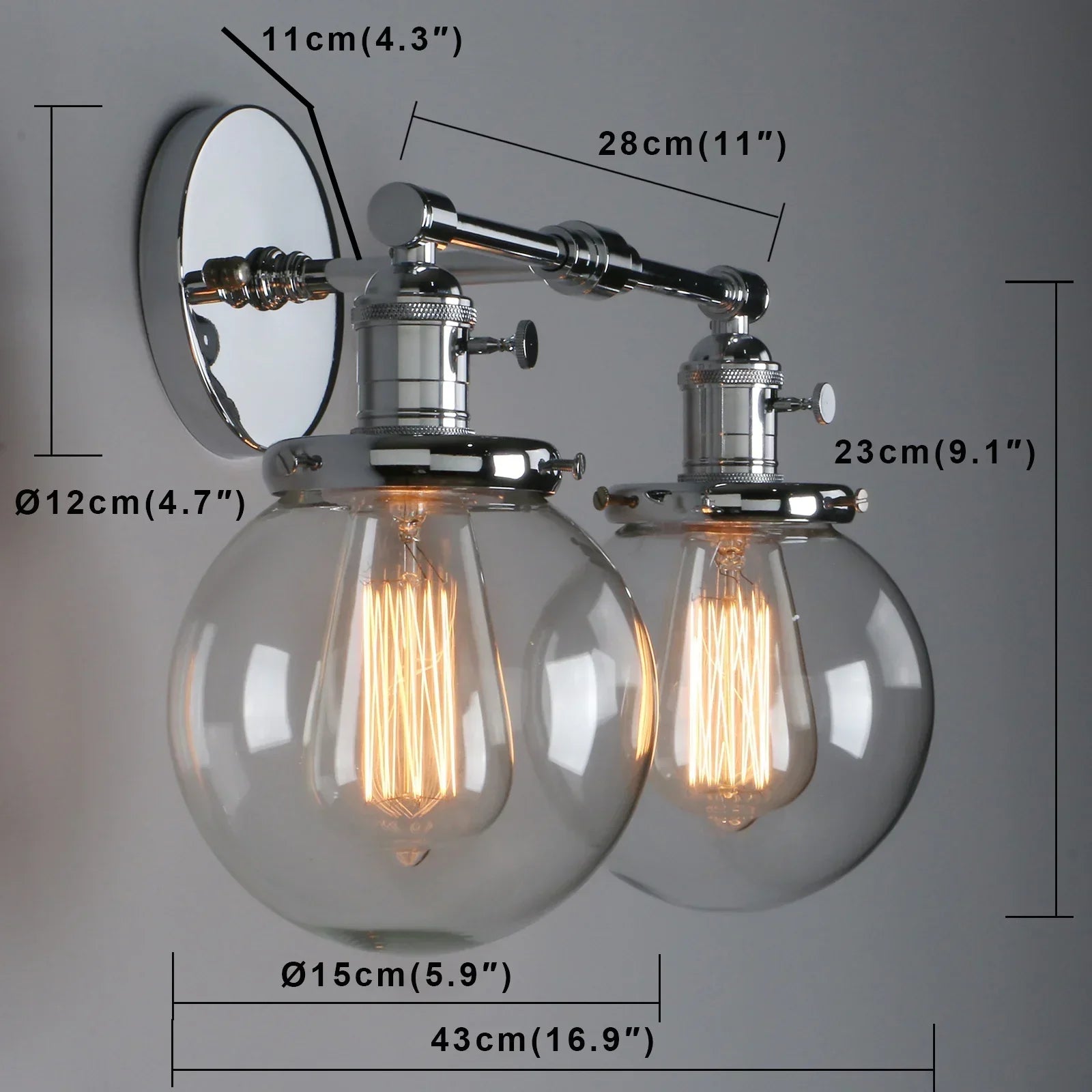 DecorBites™ Glass Ball Globe Wall Light for Retro Home Decor - Double Heads E27 Sconce