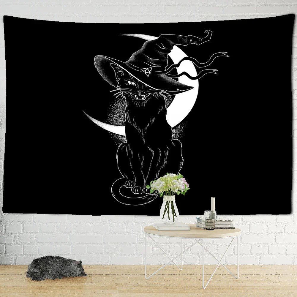 DecorBites™ Black Cat Psychedelic Tapestry Wall Hanging for Home Decor