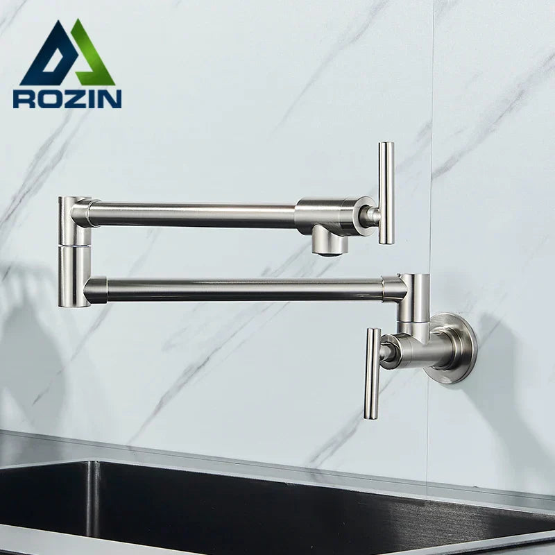 DecorBites™ Double Joint Spout Brass Kitchen Faucet, Single Hole Two Handle Swing Arm