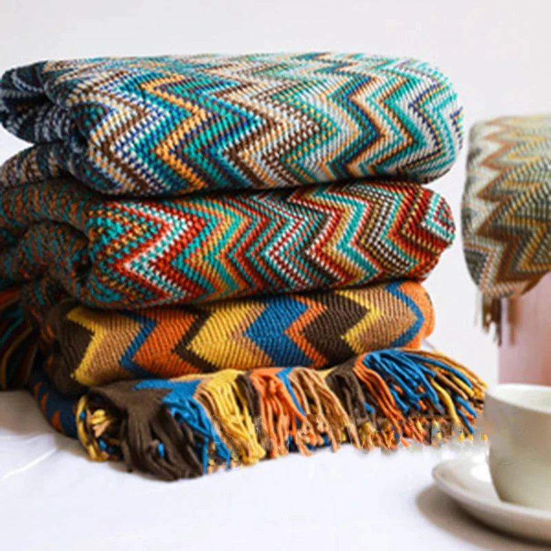 DecorBites™ Geometric Aztec Baja Blanket - Boho Decor Sofa Cover & Throw
