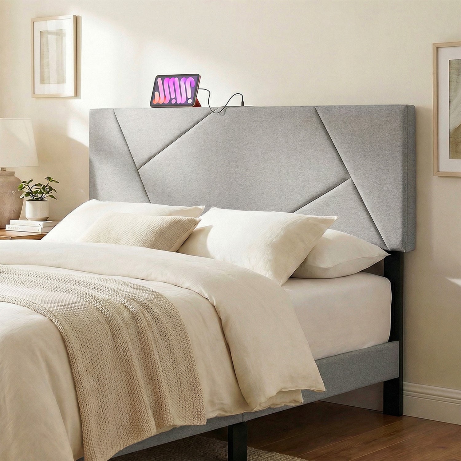 Headboard for Full Size Bed and Queen Geometric Upholstered Head Board