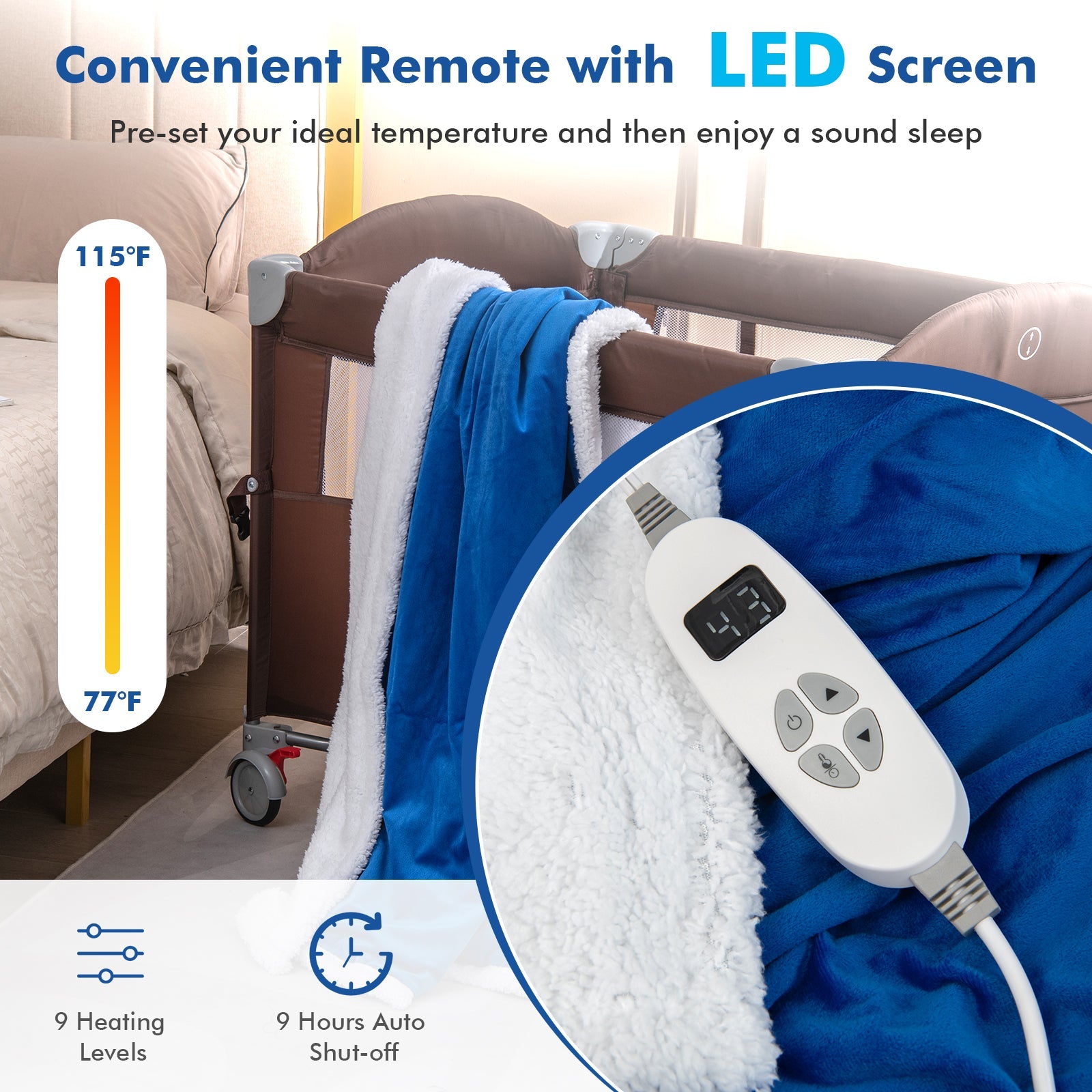 Heated Electric Blanket Throw with 10 Heat Levels