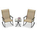 Heavy-Duty Rocking Bistro Chairs and Table Set with High Backrest and Wood-Plastic Tabletop-Brown