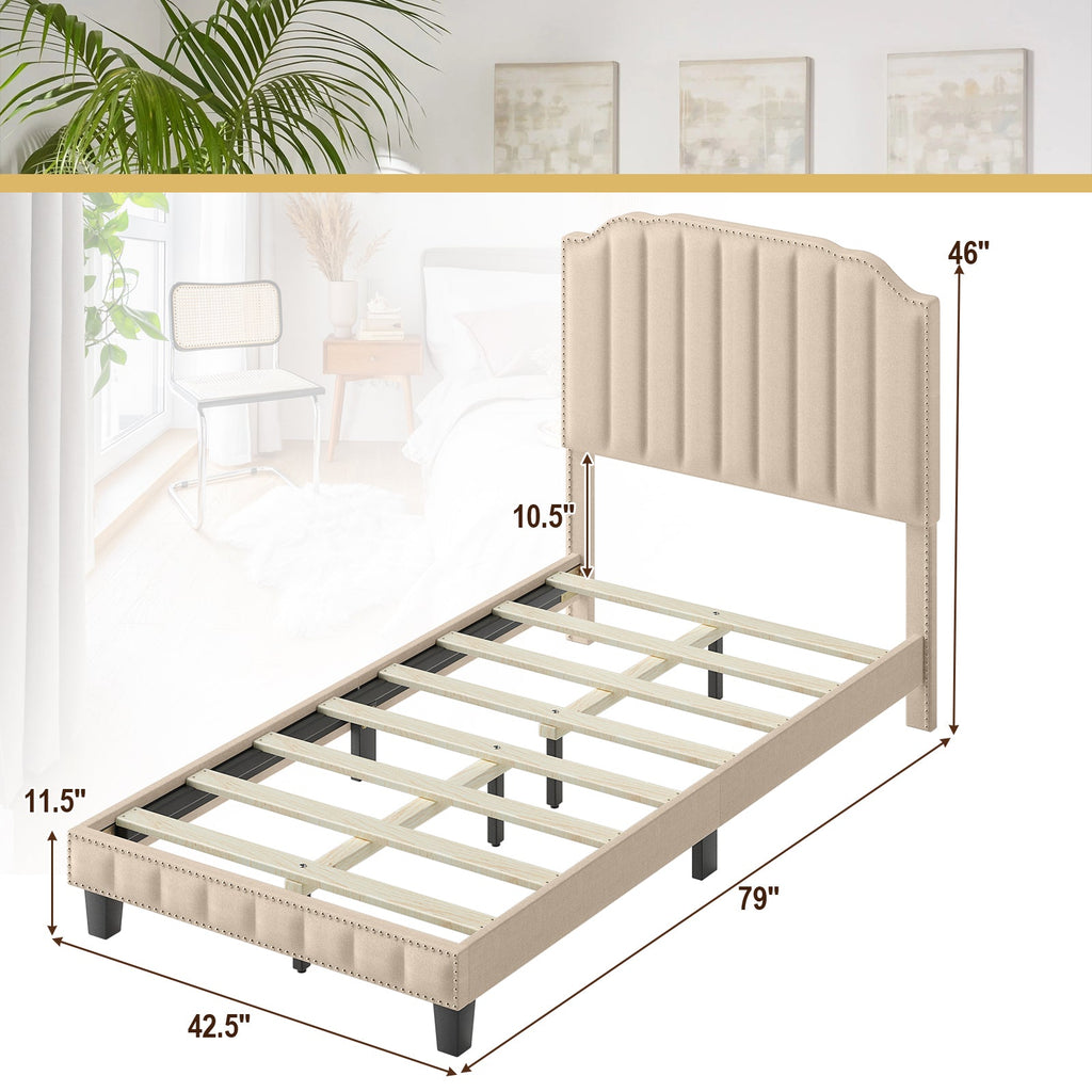 Heavy Duty Upholstered Bed Frame with Rivet Headboard