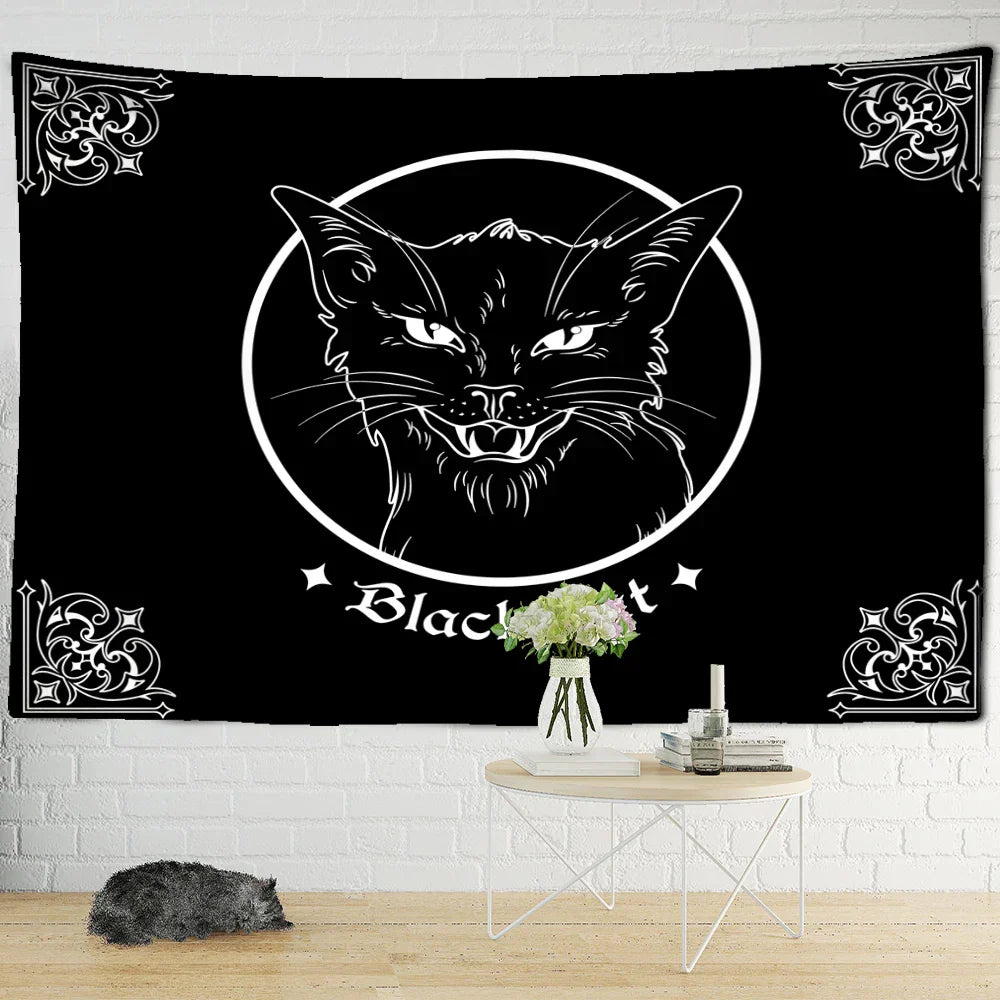 DecorBites™ Black Cat Psychedelic Tapestry Wall Hanging for Home Decor