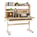 Height Adjustable Writing Table with Tilt Desktop and Retractable Book Stand-Yellow