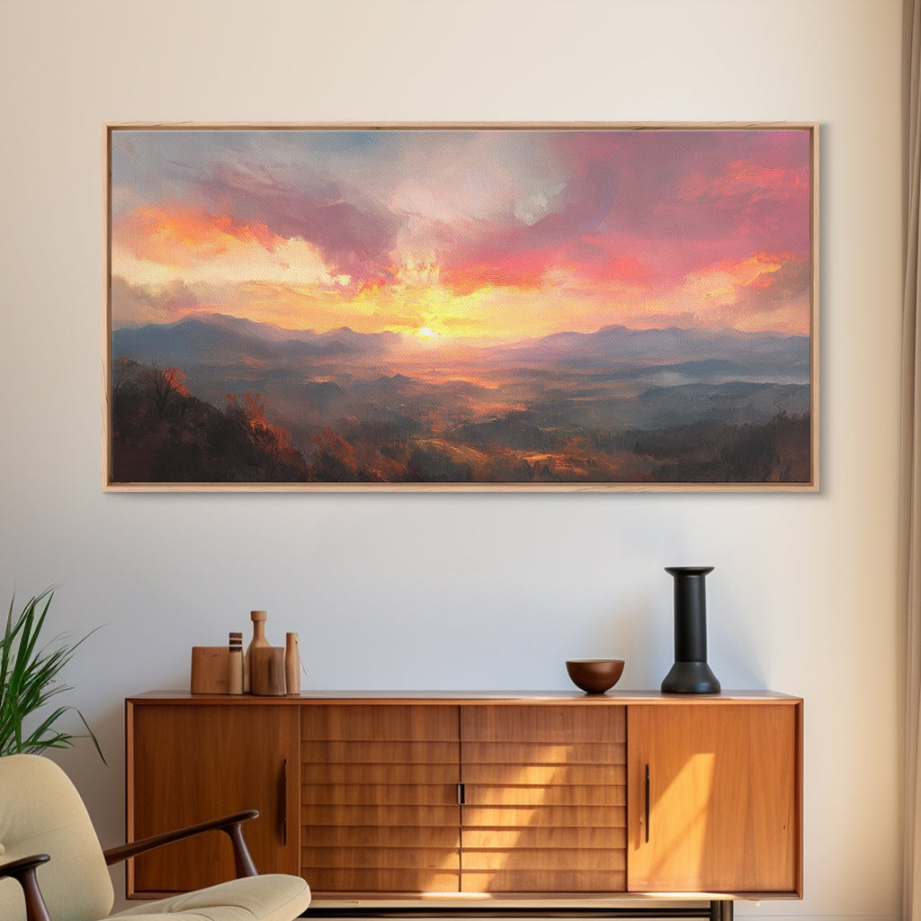 Sunset Over The Blue Ridge Mountains, Oil Painting Print, Framed Canvas Print, Landscapes of America Wall Art, American Landscape Painting