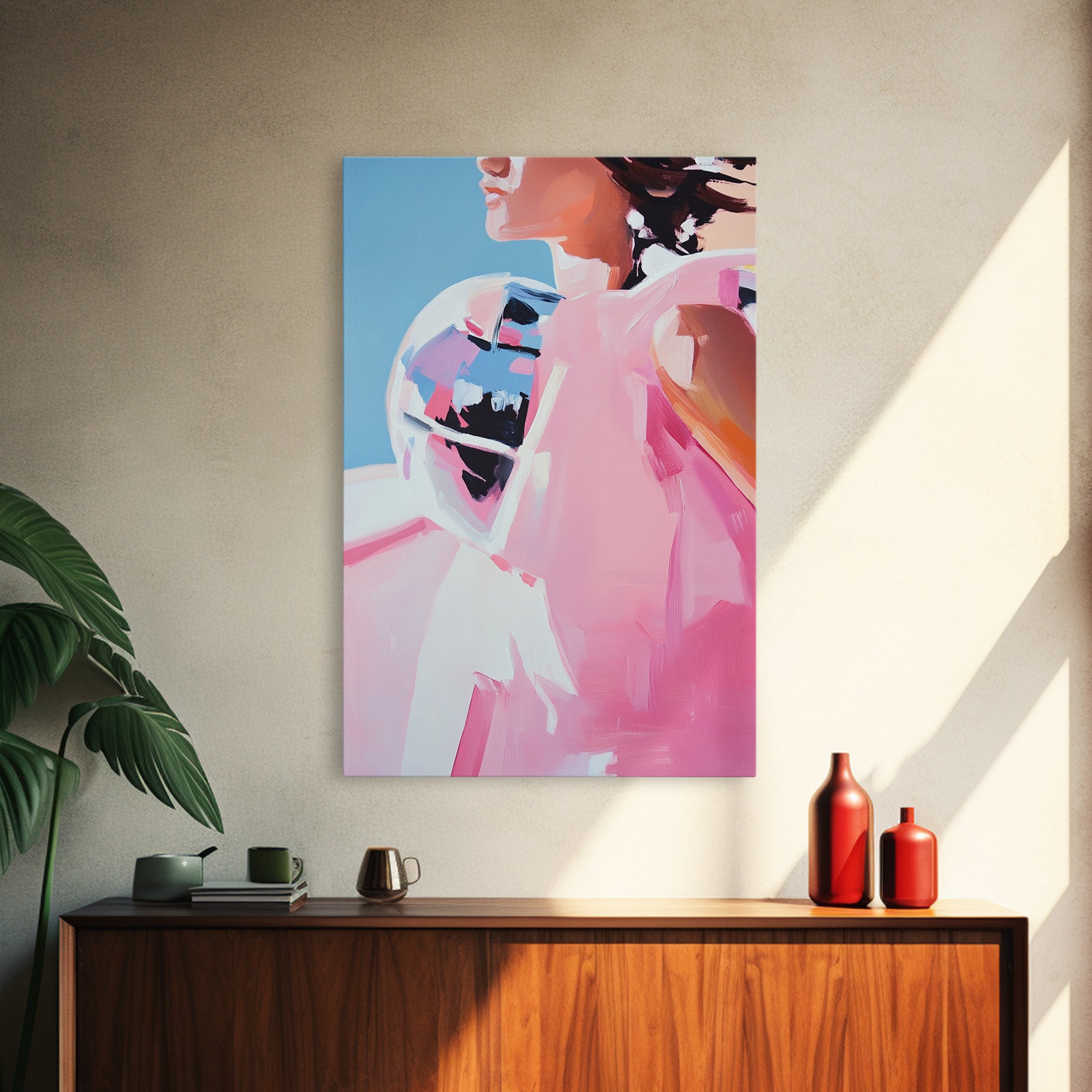 Mirror Ball, Feminine Glam Art, Abstract Reflection, Soft Pastel Aesthetic, Modern Minimalist Decor, Living Room Wall Art, Canvas Print