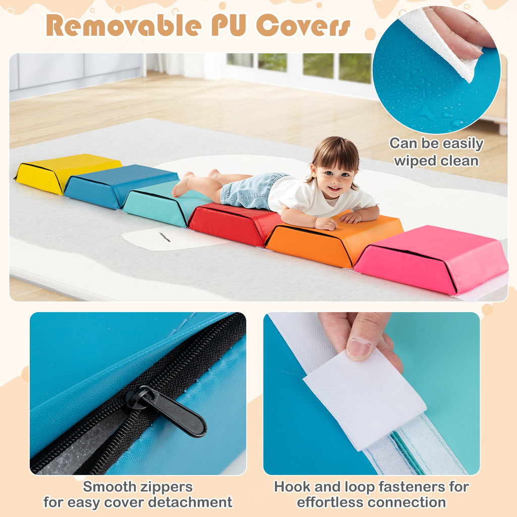 Hexagon Kids Ball Pit Foam Climbing Exercise Mat with Detachable PU Covers-Multicolor
