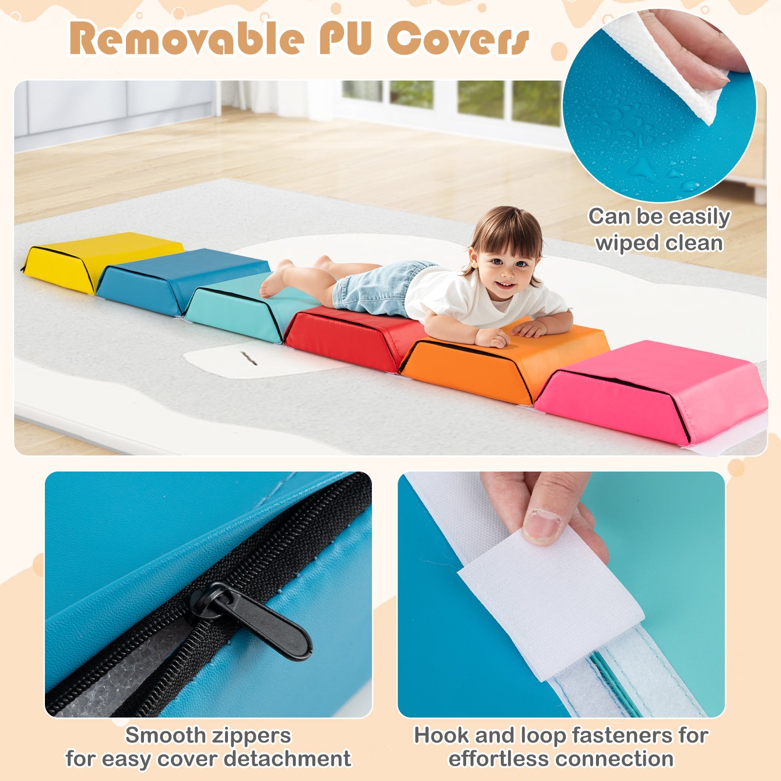 Hexagon Kids Ball Pit Foam Climbing Exercise Mat with Detachable PU Covers-Multicolor