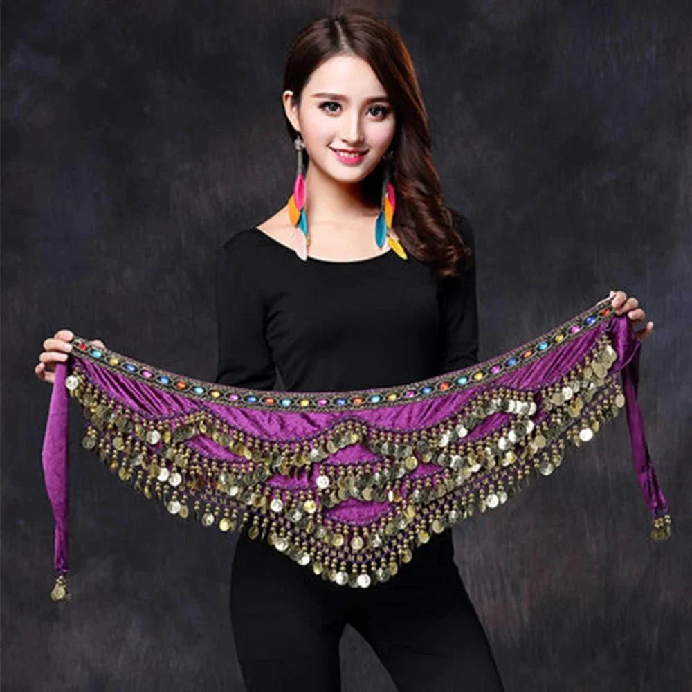 1PC New Style Belly Dance Belt Newest Multi-color Glass Silk Velvet Dancing Belt Scarf Crystal BellyDance Waist Chain Hip Scarf