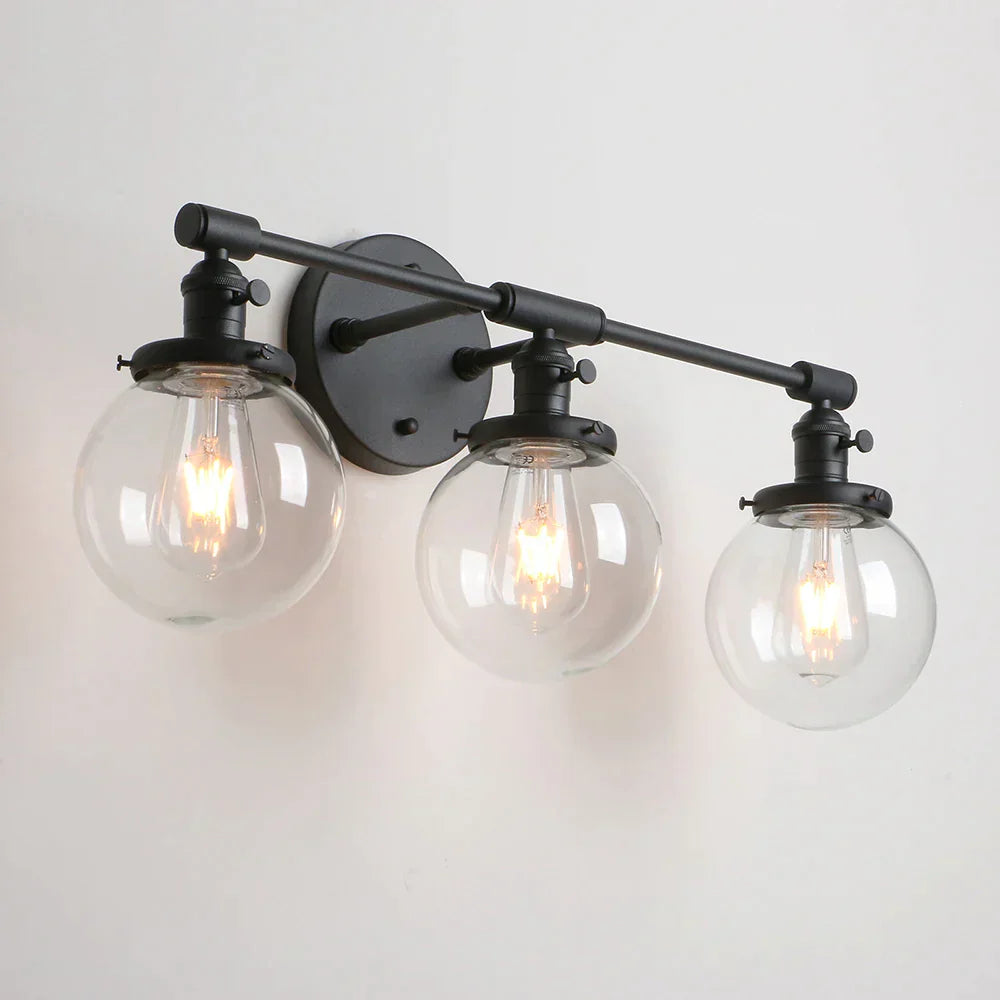 DecorBites™ Black 3-Light Wall Sconce Bathroom Vanity Fixture with Round Glass Canopy