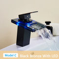 DecorBites™ LED Waterfall Bathroom Sink Faucet Black Bronze Single Handle Deck Mount