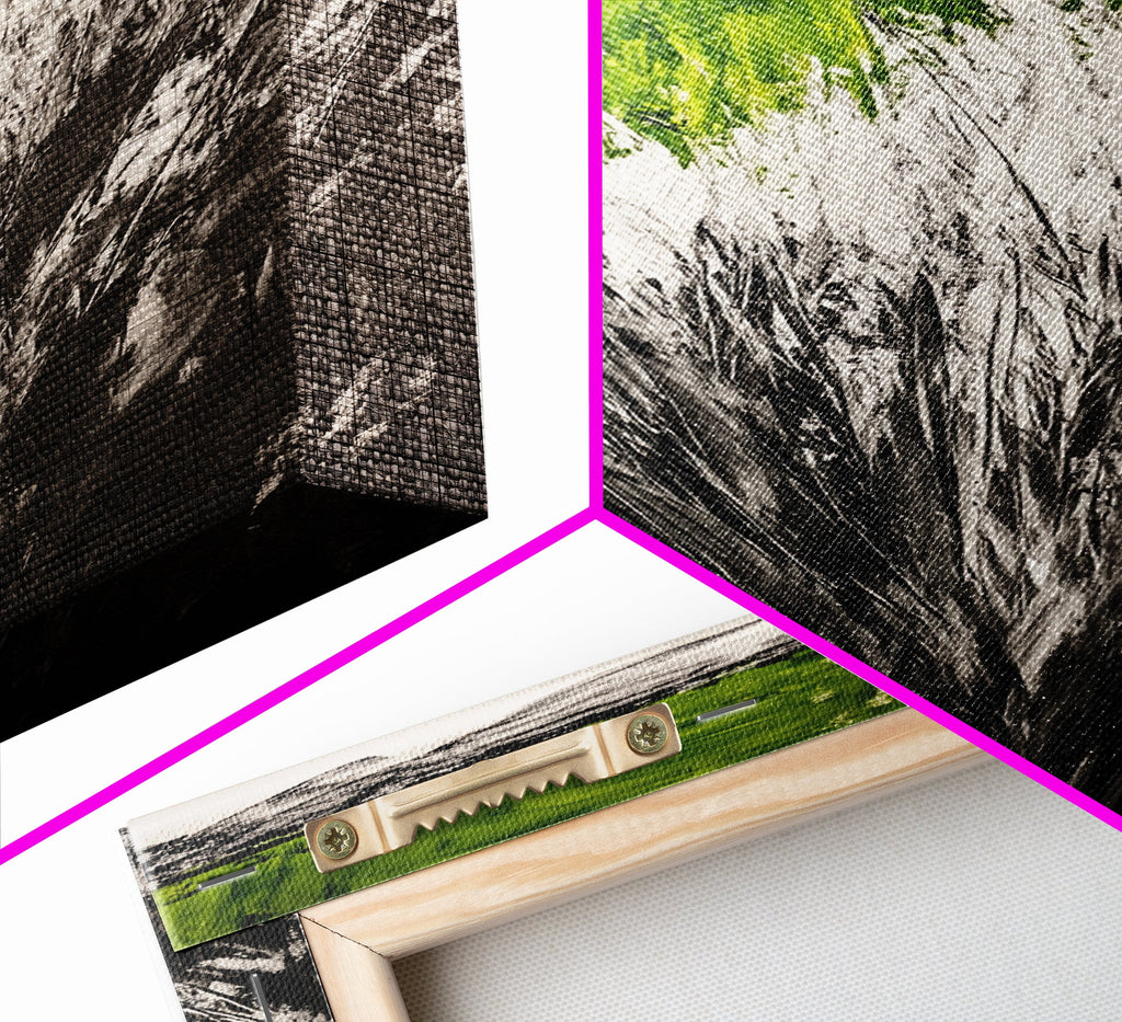 Wild Grass, Black and White with Green Accents, Abstract Nature Painting, Framed Canvas Print, Rustic Farmhouse or Living Room Decor