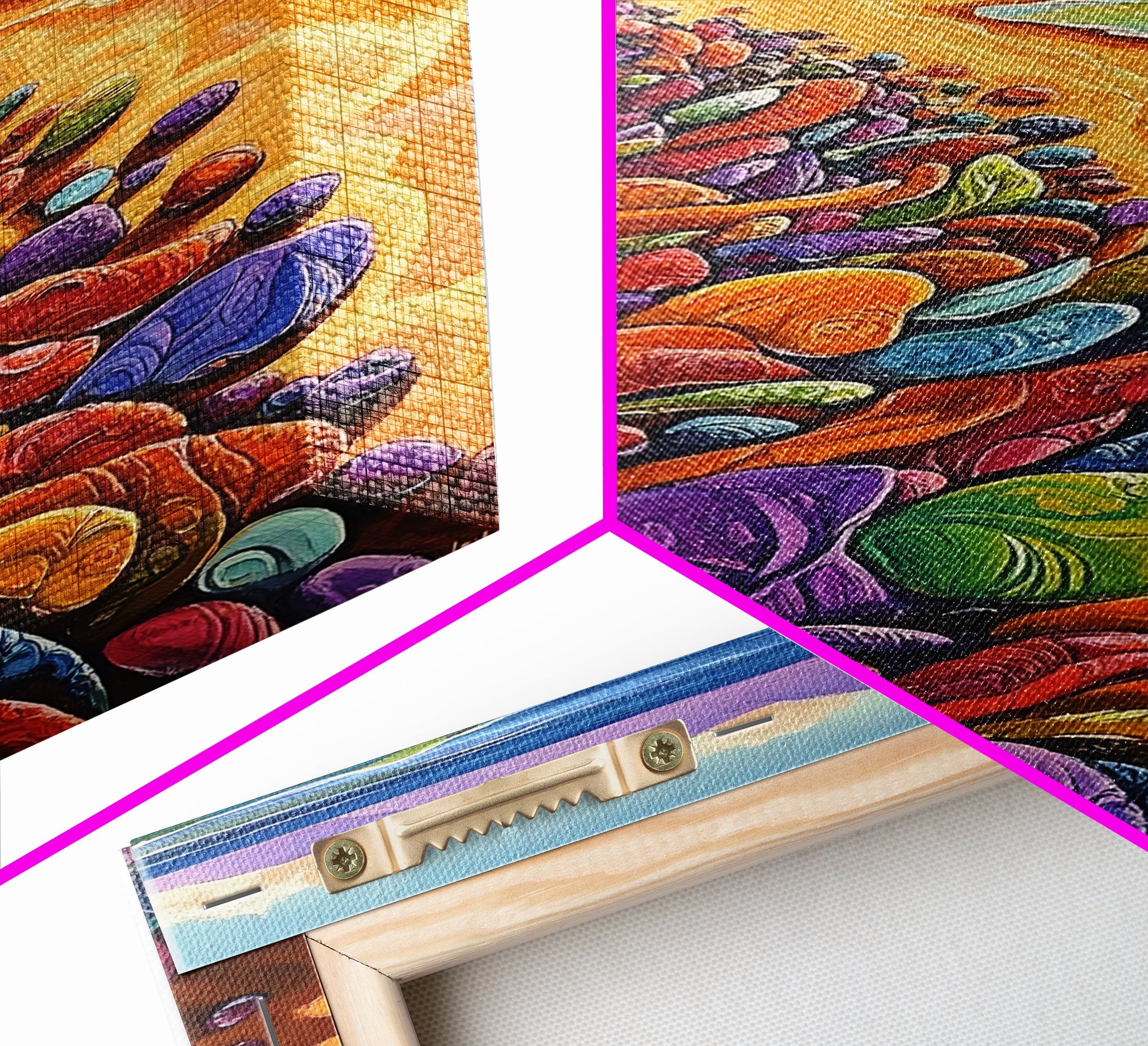 Colorful Rocks, Coastal Art, Vibrant Beach, Framed Canvas Print, nature-inspired painting, whimsical art, Hallway Wall Art