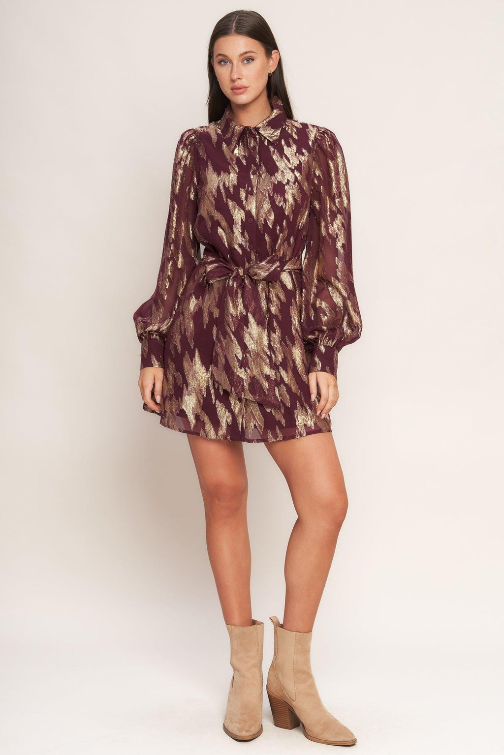 METALLIC MUSE WOVEN MINI DRESS