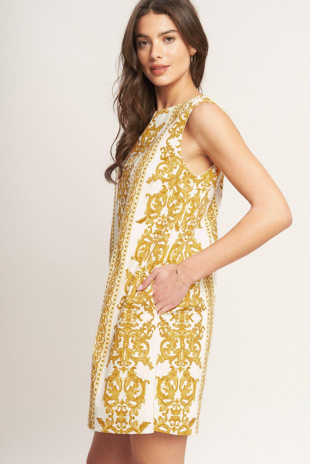 CITY GIRL WITH EDGE WOVEN MINI SHIFT DRESS