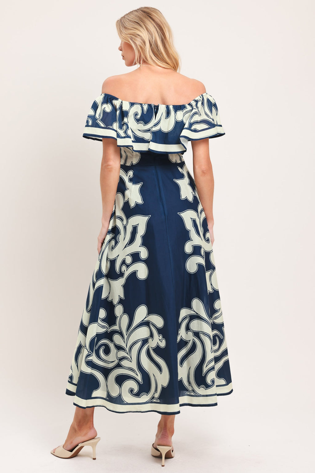 BLUE MAJOLICA WOVEN MIDI DRESS