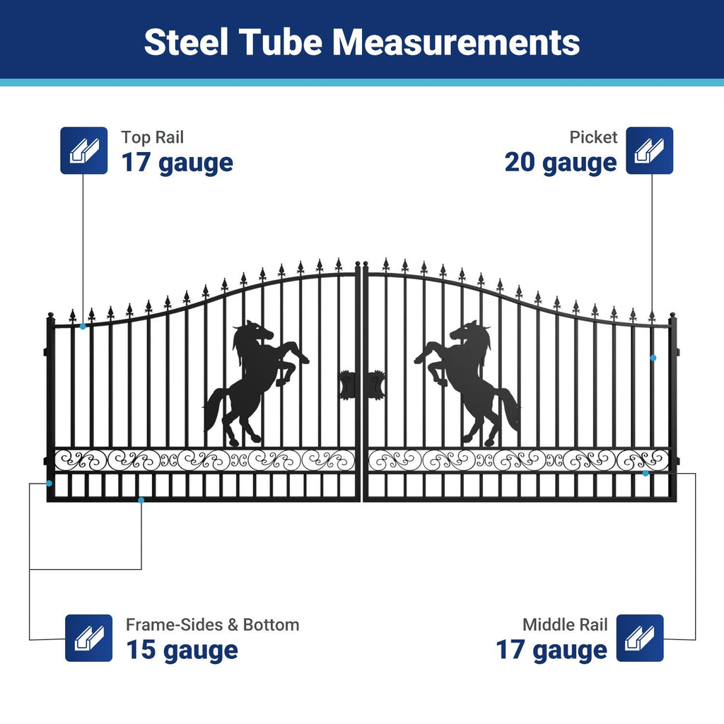 18x8 ft Steel Dual Swing Driveway Gate