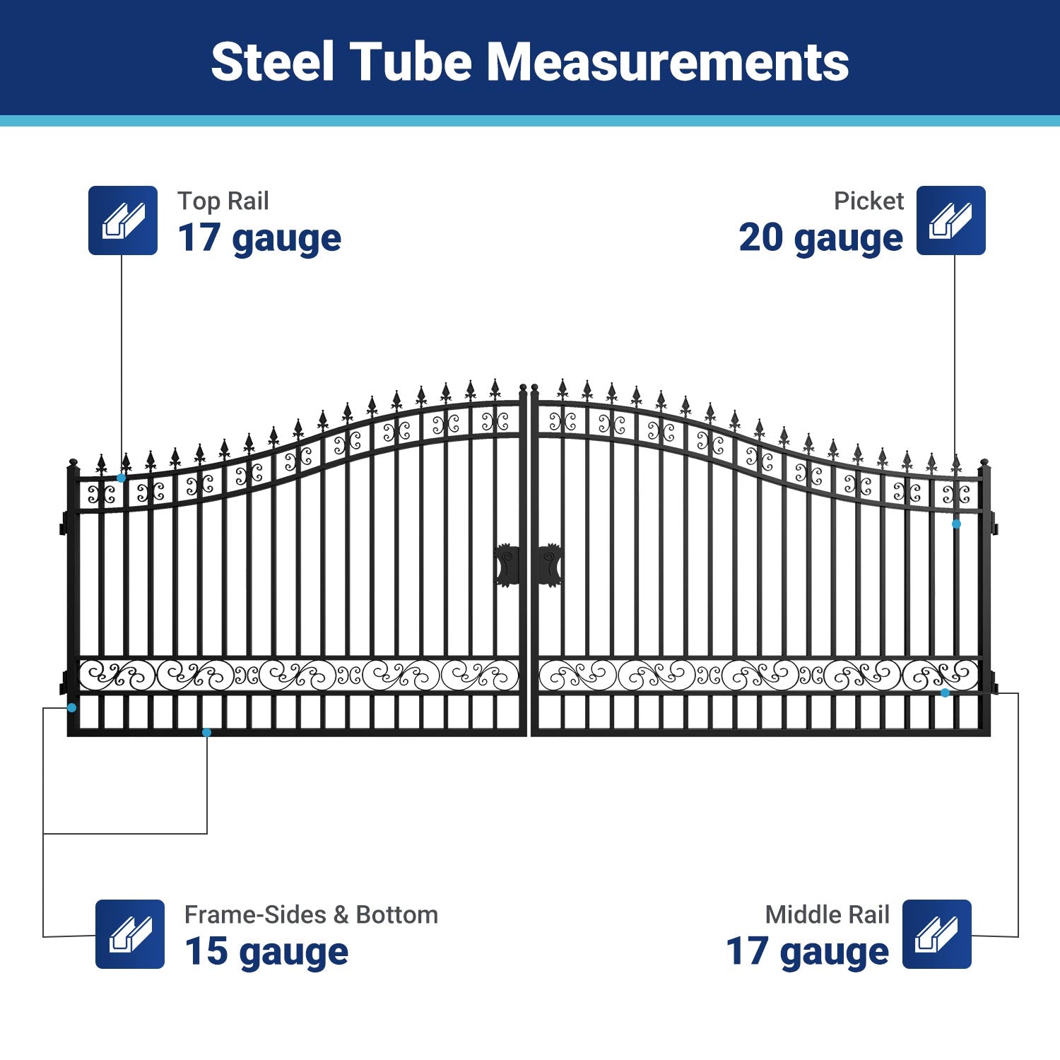 18x8 ft Steel Dual Swing Driveway Gate