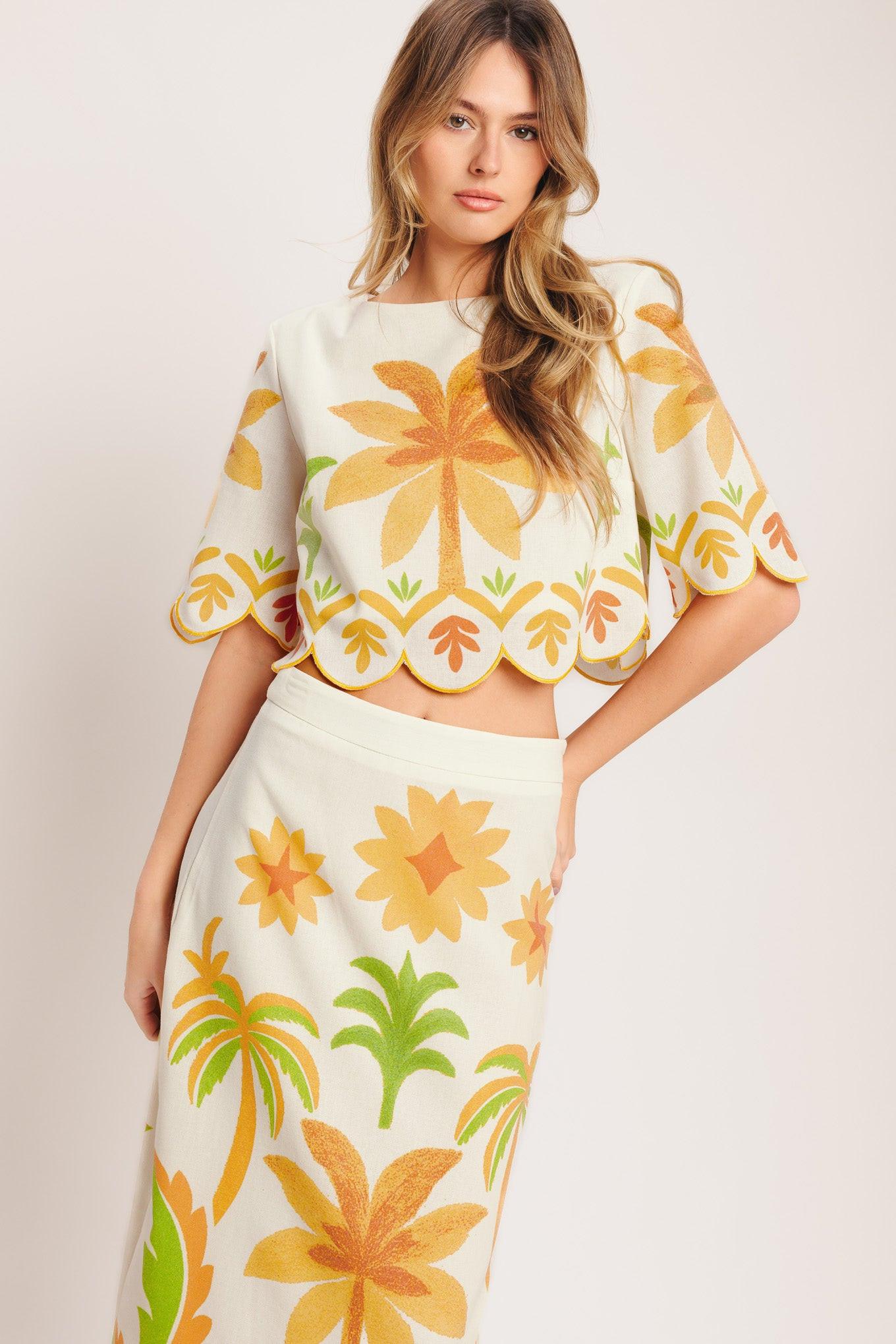VINTAGE ISLAND WOVEN MIDI SKIRT