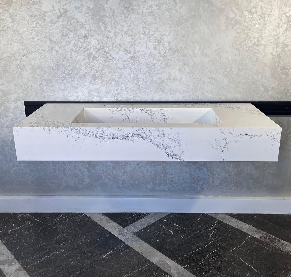 Custom Handcrafted Calacatta Riviera Quartz Kitchen Sink - White with Grey Veining
