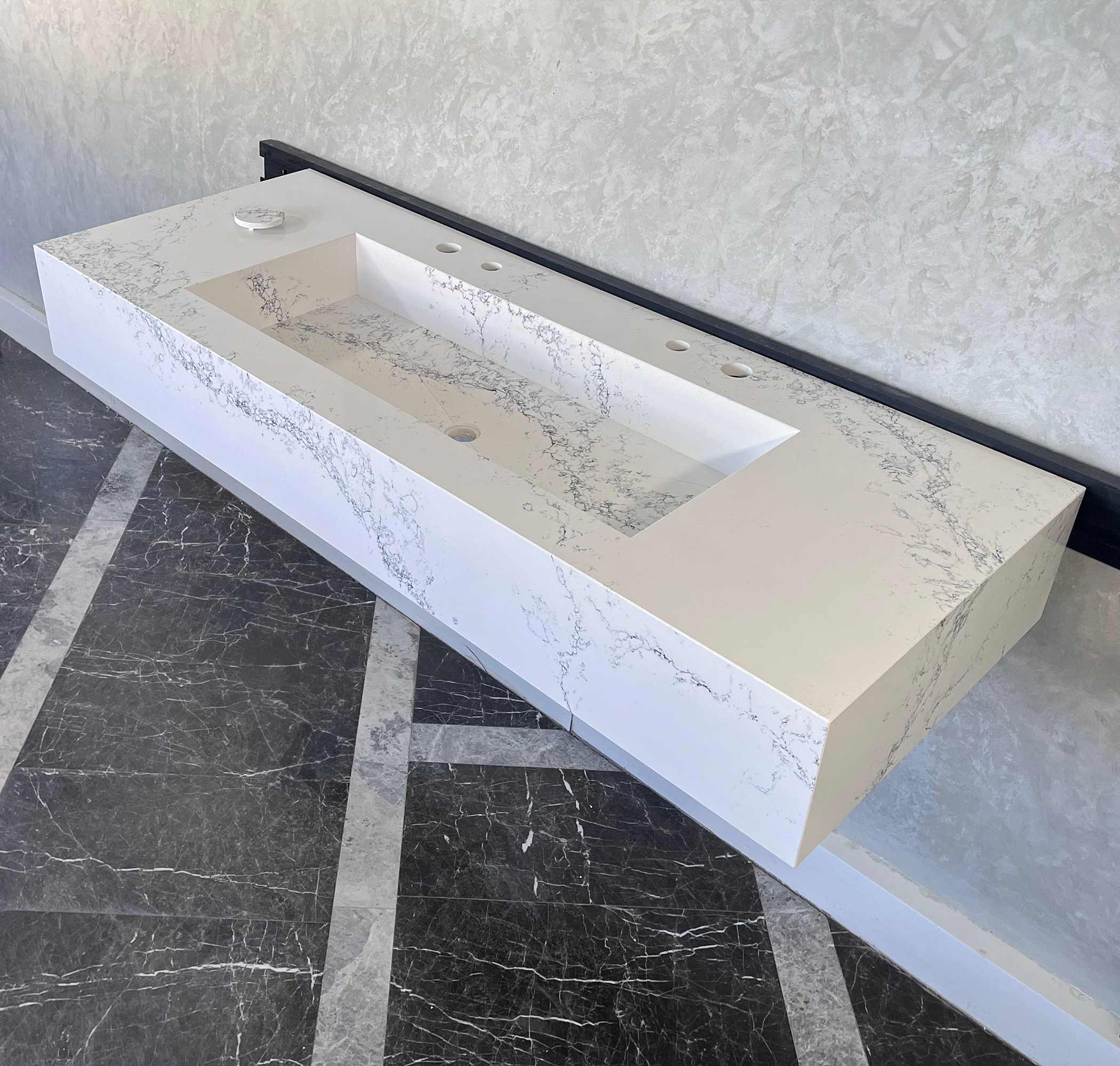 Custom Handcrafted Calacatta Riviera Quartz Kitchen Sink - White with Grey Veining