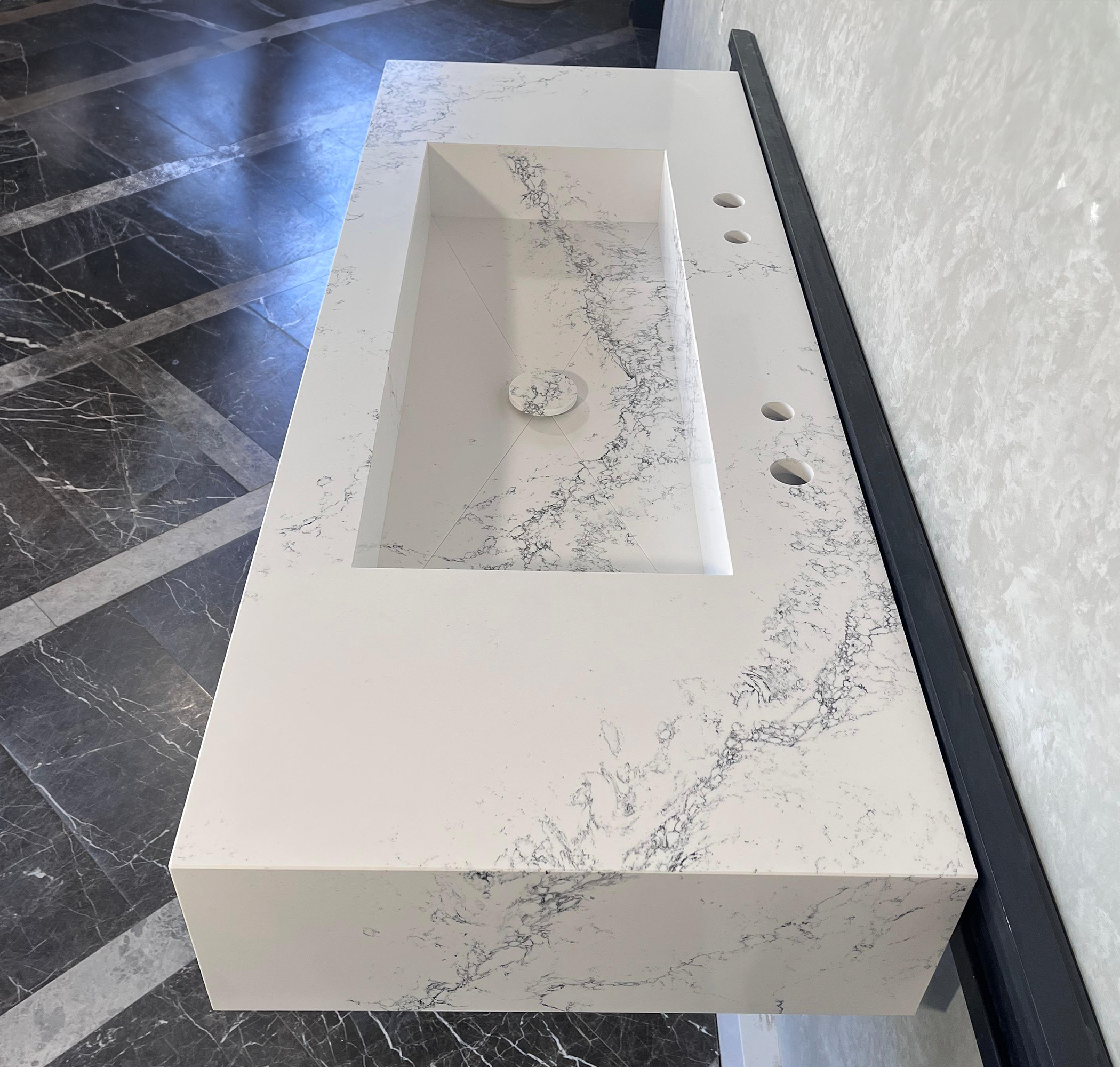 Custom Handcrafted Calacatta Riviera Quartz Kitchen Sink - White with Grey Veining