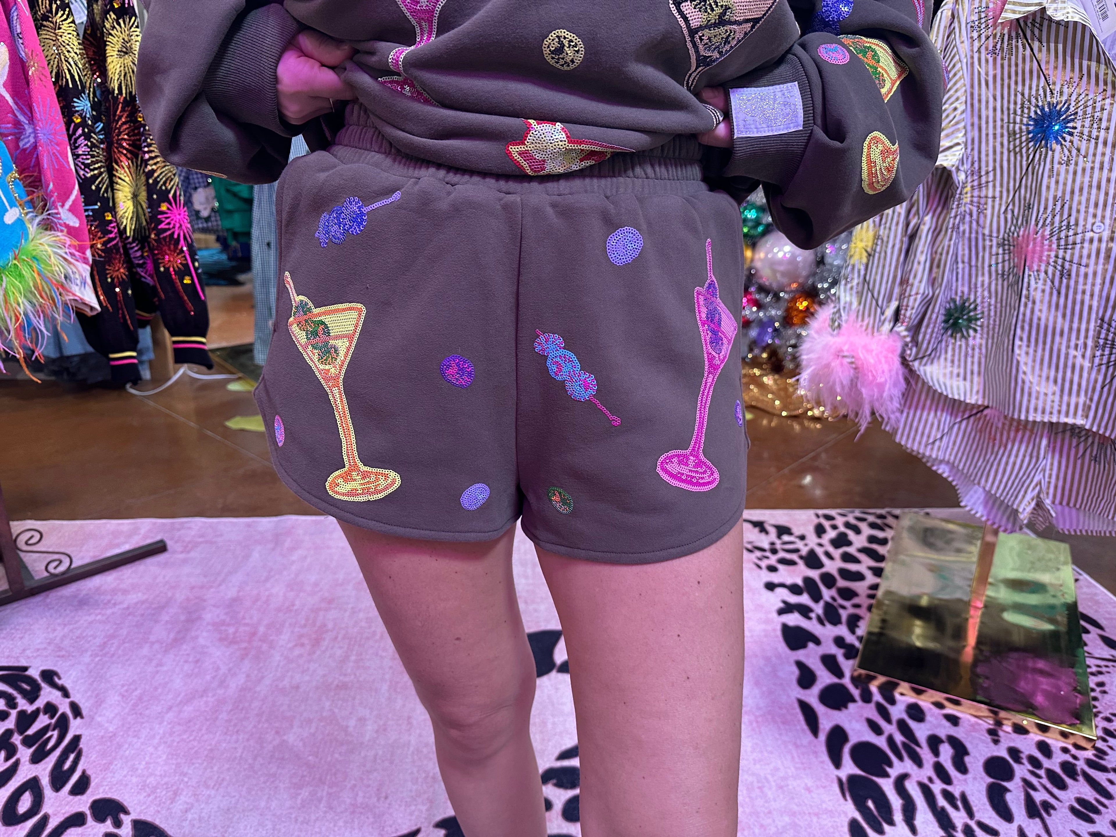 Queen of Sparkles Olive Green Multi Martini Short