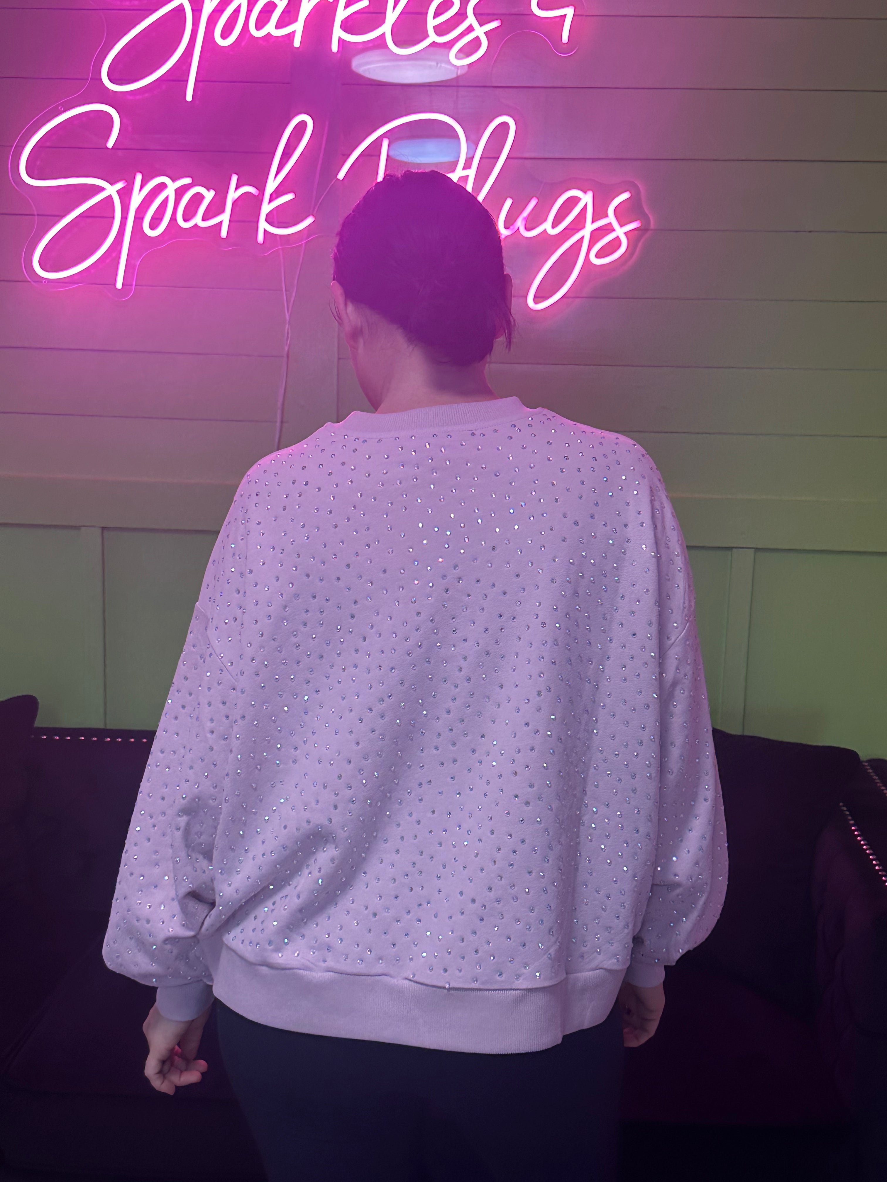 Queen of Sparkles Pale Pink Rhinestone 'Just Married' Sweatshirt