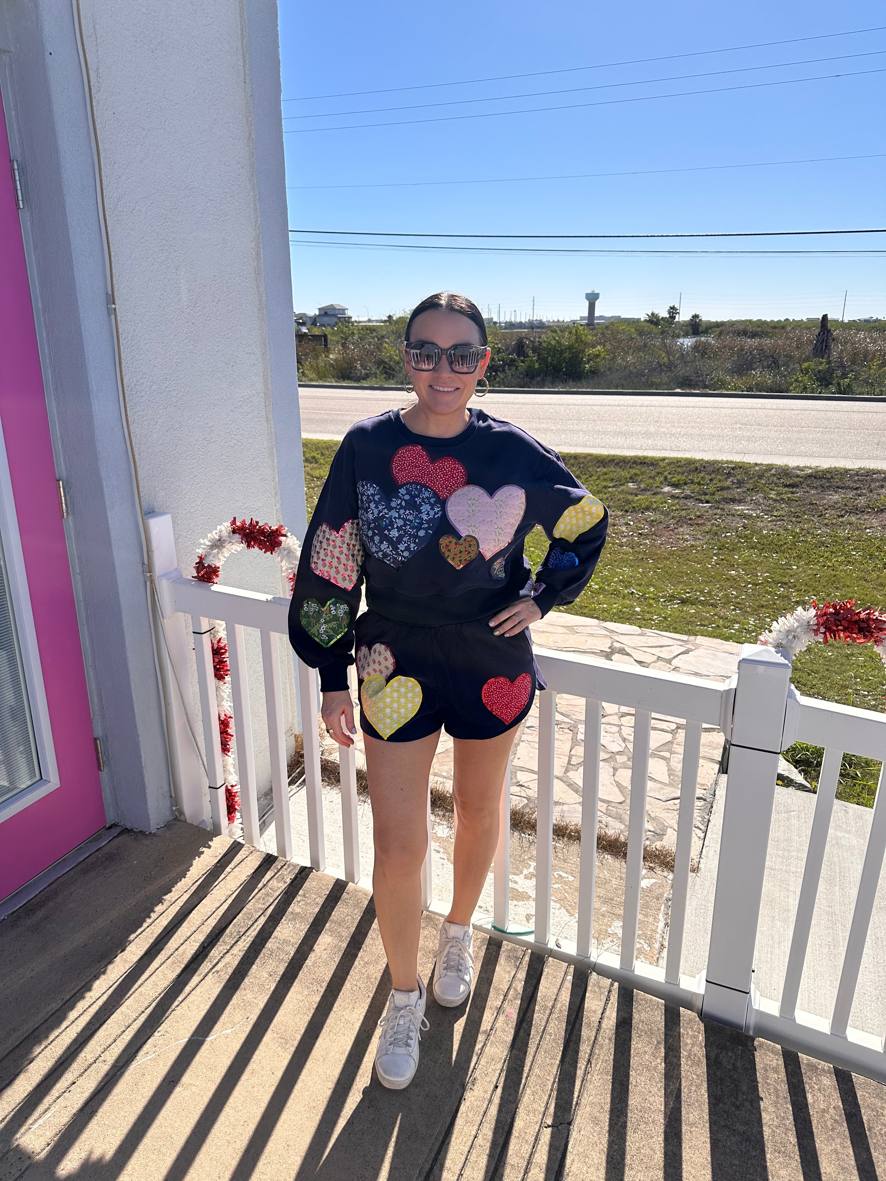 Queen of Sparkles Navy Multi Embroidered Hearts Shorts