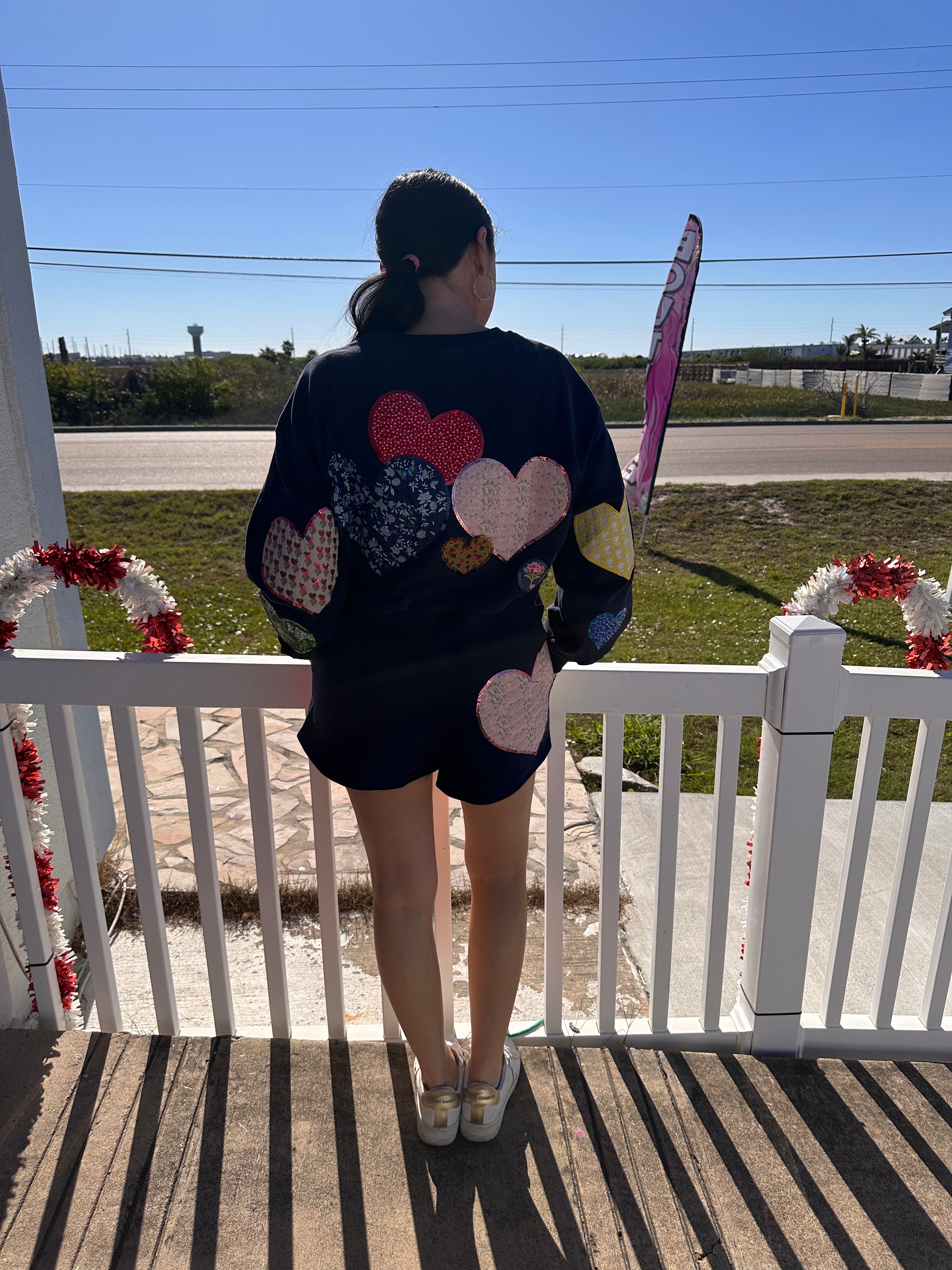 Queen of Sparkles Navy Multi Embroidered Hearts Shorts