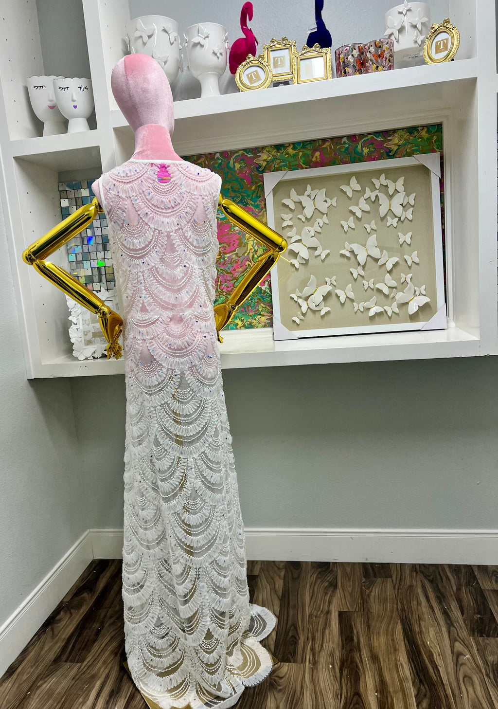 Queen of Sparkles White Lace & Sequin Sheer Midi Dress/Coverup