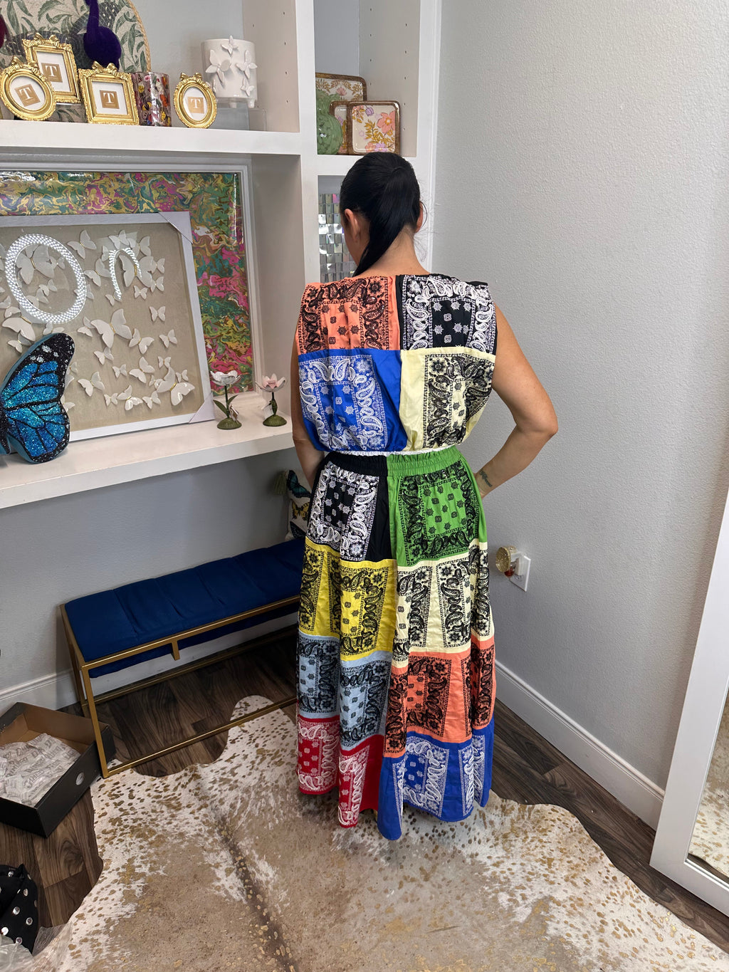 QOS Multi Bandana Cotton Midi Skirt