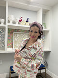 Queen of Sparkles Rainbow Plaid Daiquiri Cotton Button Up Long Sleeve Top