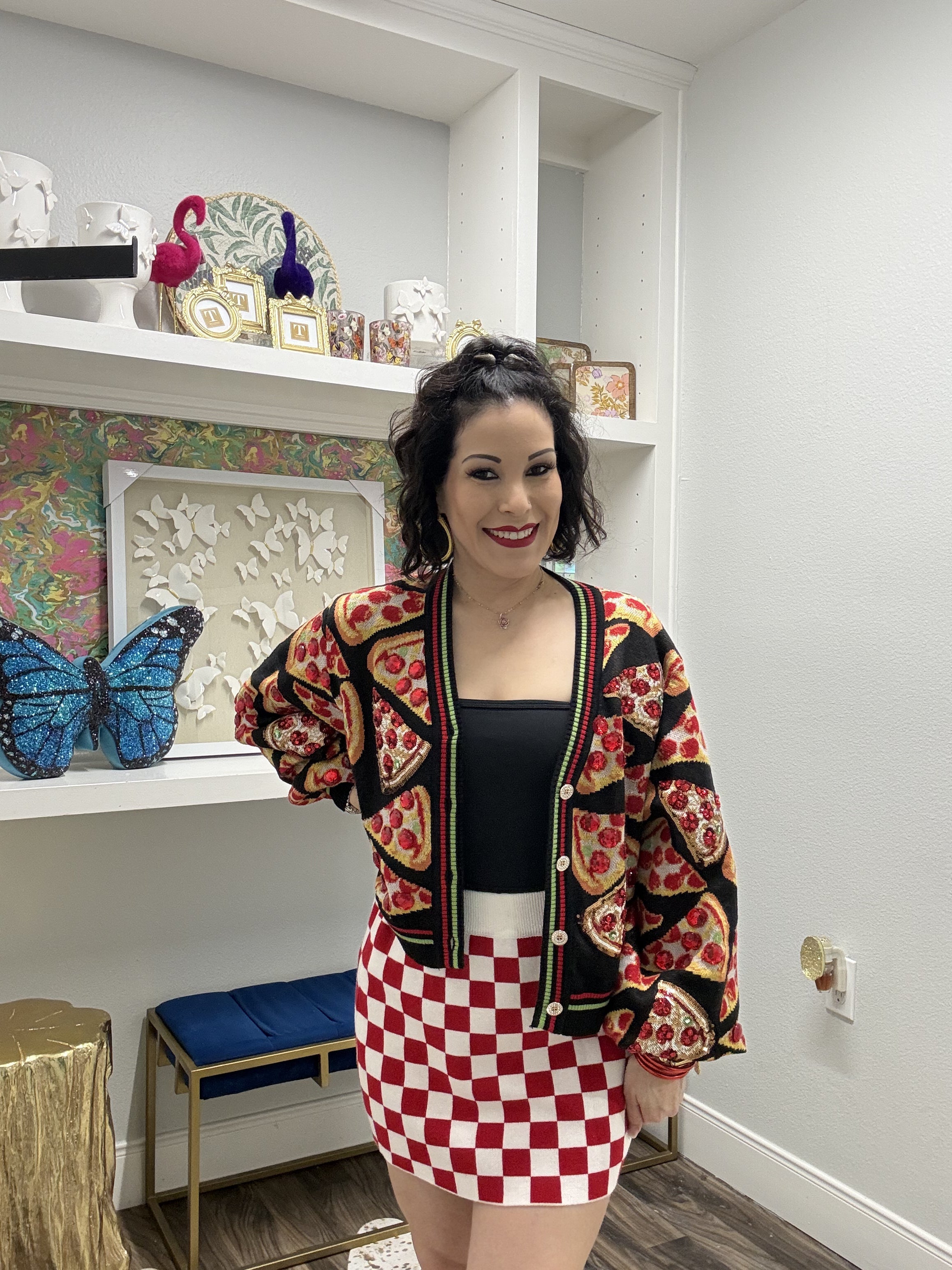 Queen of Sparkles White & Red Checkered Skirt