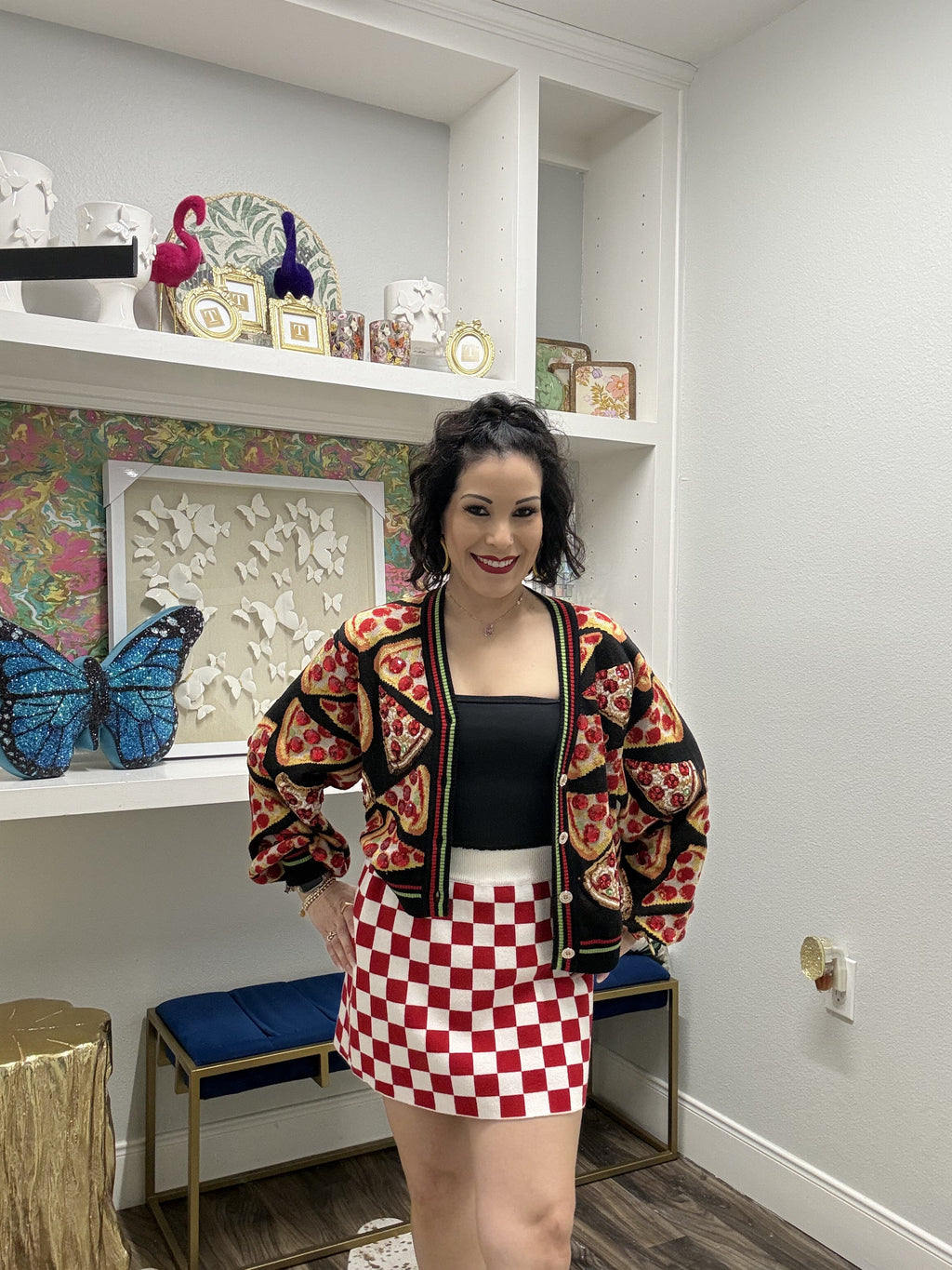 Queen of Sparkles White & Red Checkered Skirt