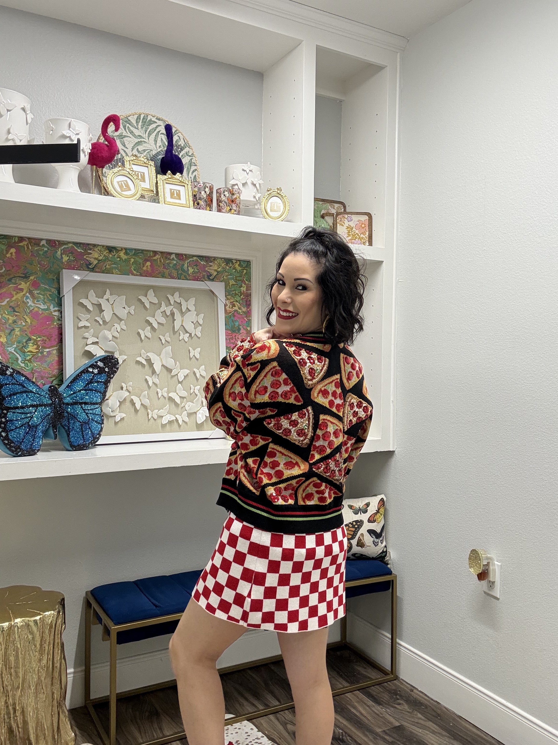 Queen of Sparkles White & Red Checkered Skirt