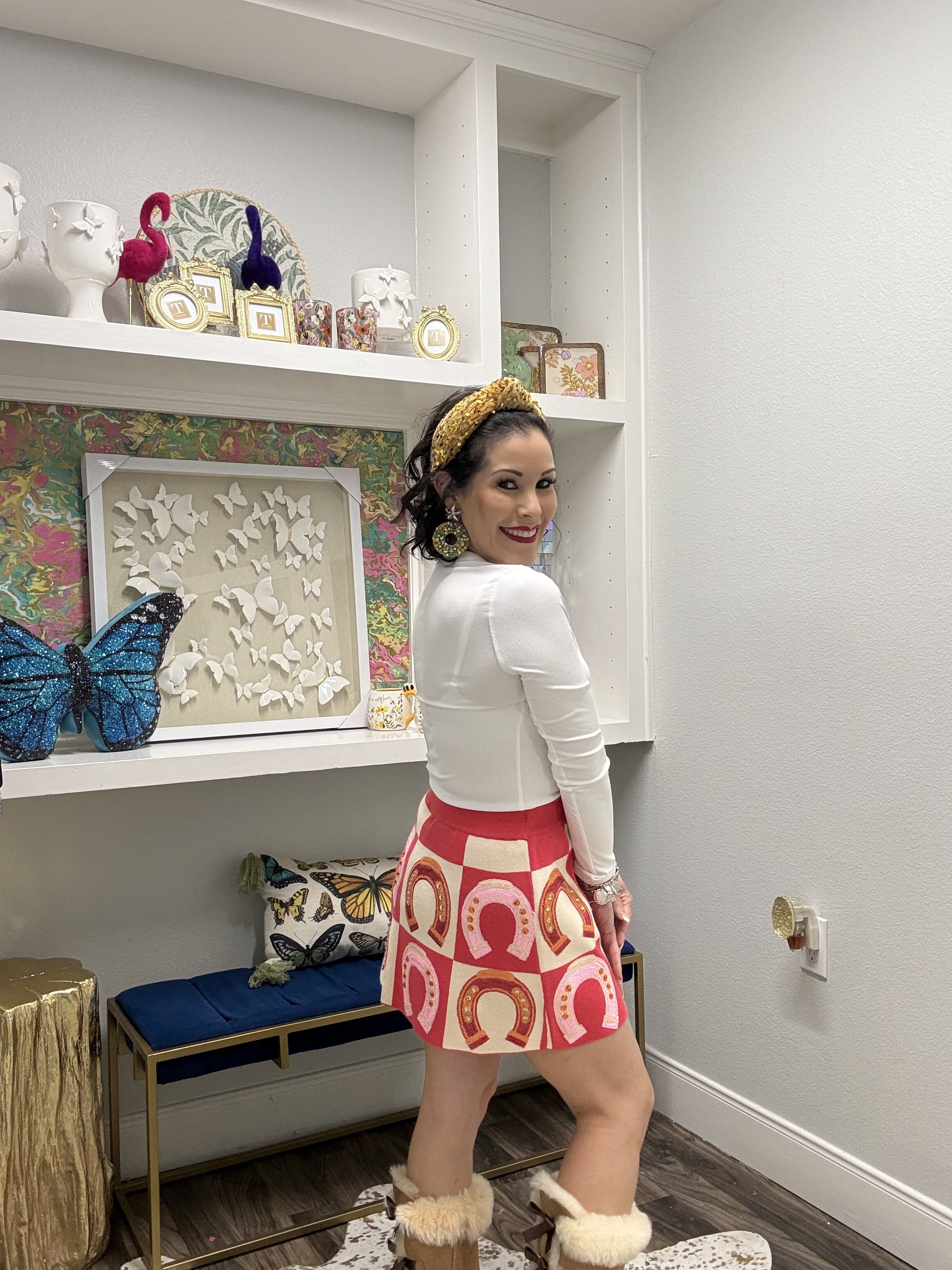 QOS Hot Pink Checkered Horse Shoe Skirt
