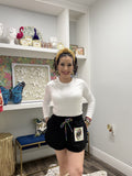 QOS Black QOS Queen Card Rhinestone Tie Short